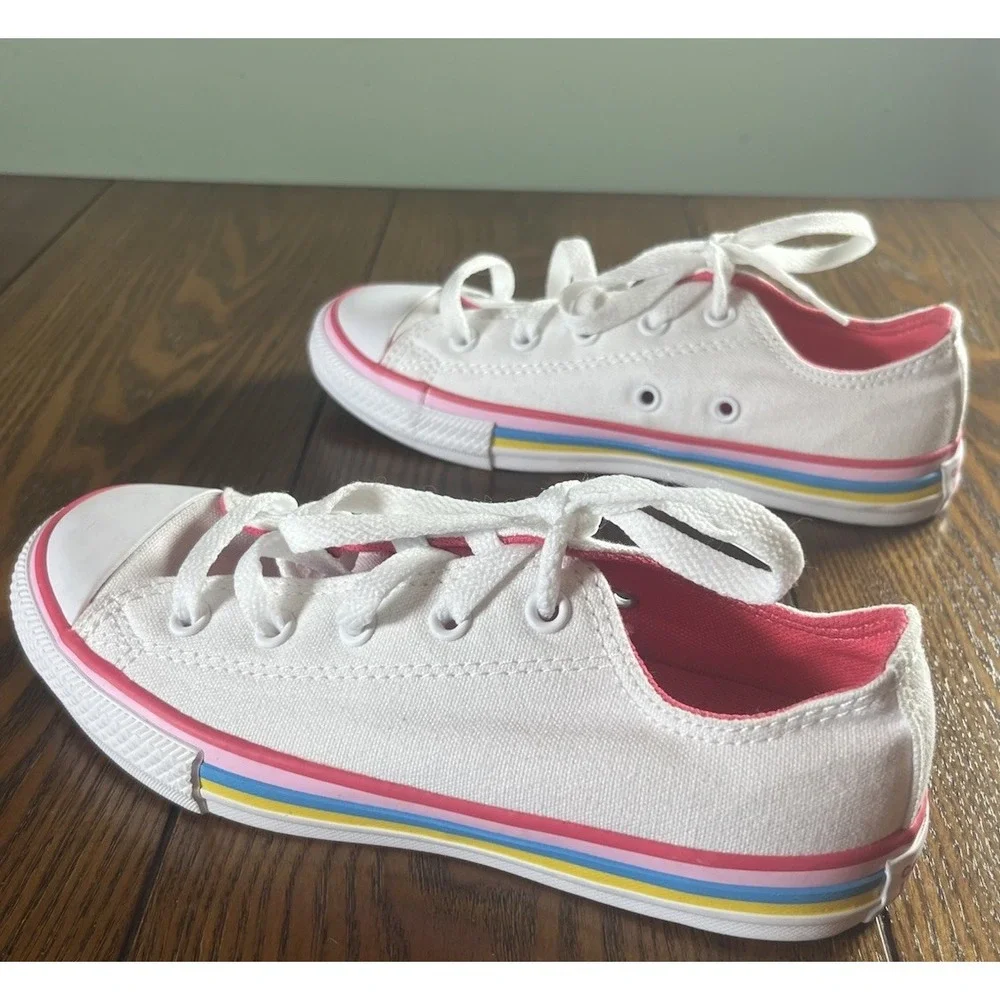Converse All Star Ox Multi-Stripe White/Carmine Pink Canvas Youth 1.5
